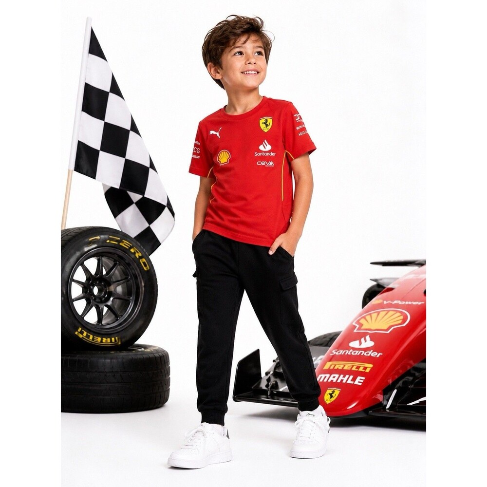 Puma Ferrari F1 Racing Red Brand Logos Graphic Tee Shirt Tshirt Size 5 - 6 Y